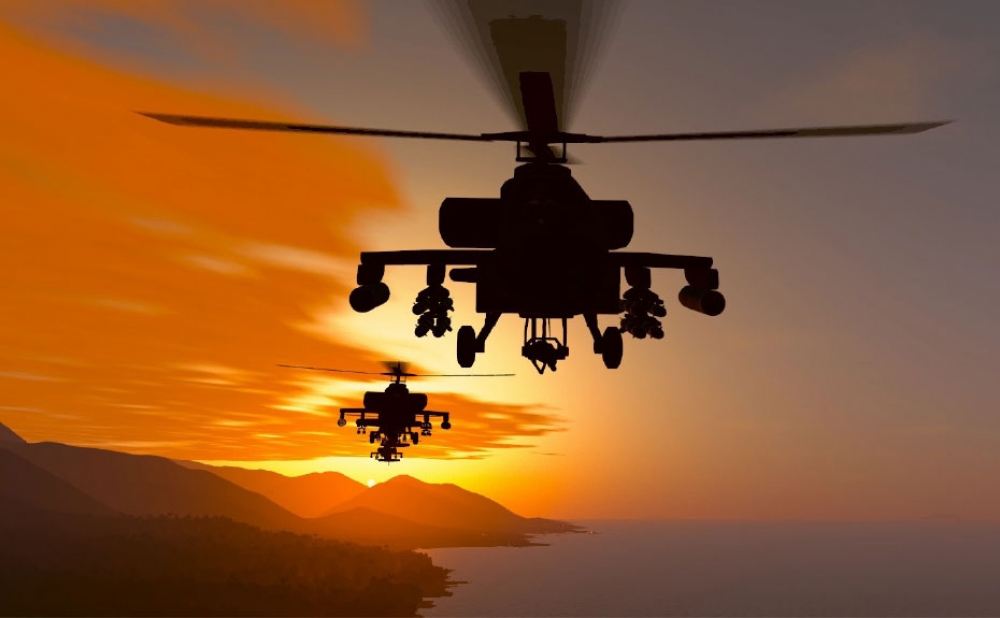 Apaches at sunset in VBS4