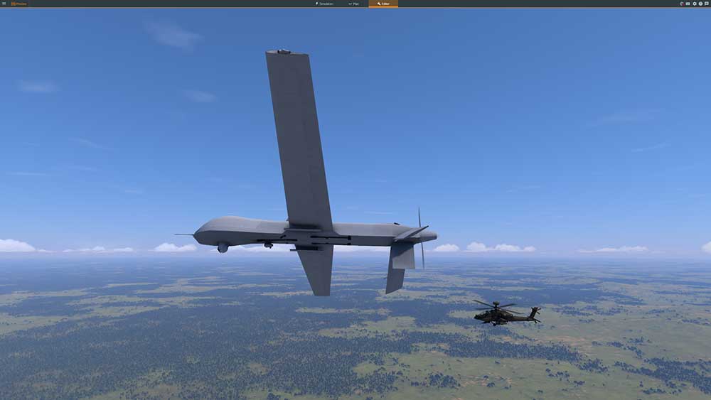 UAS and Apache in VBS4 work together for manned/unmanned team operations.
