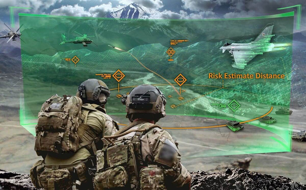 Fig.1: Soldiers collaboratively mark adversary troop locations on a projected digital twin map.