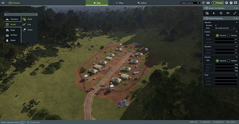 Based on the patrol report and UAV imagery, the operator begins to recreate the terrorist camp in VBS4