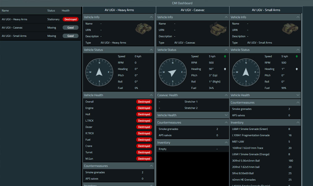 Figure-Examples of VBS4's UGV command and control interface admin tools