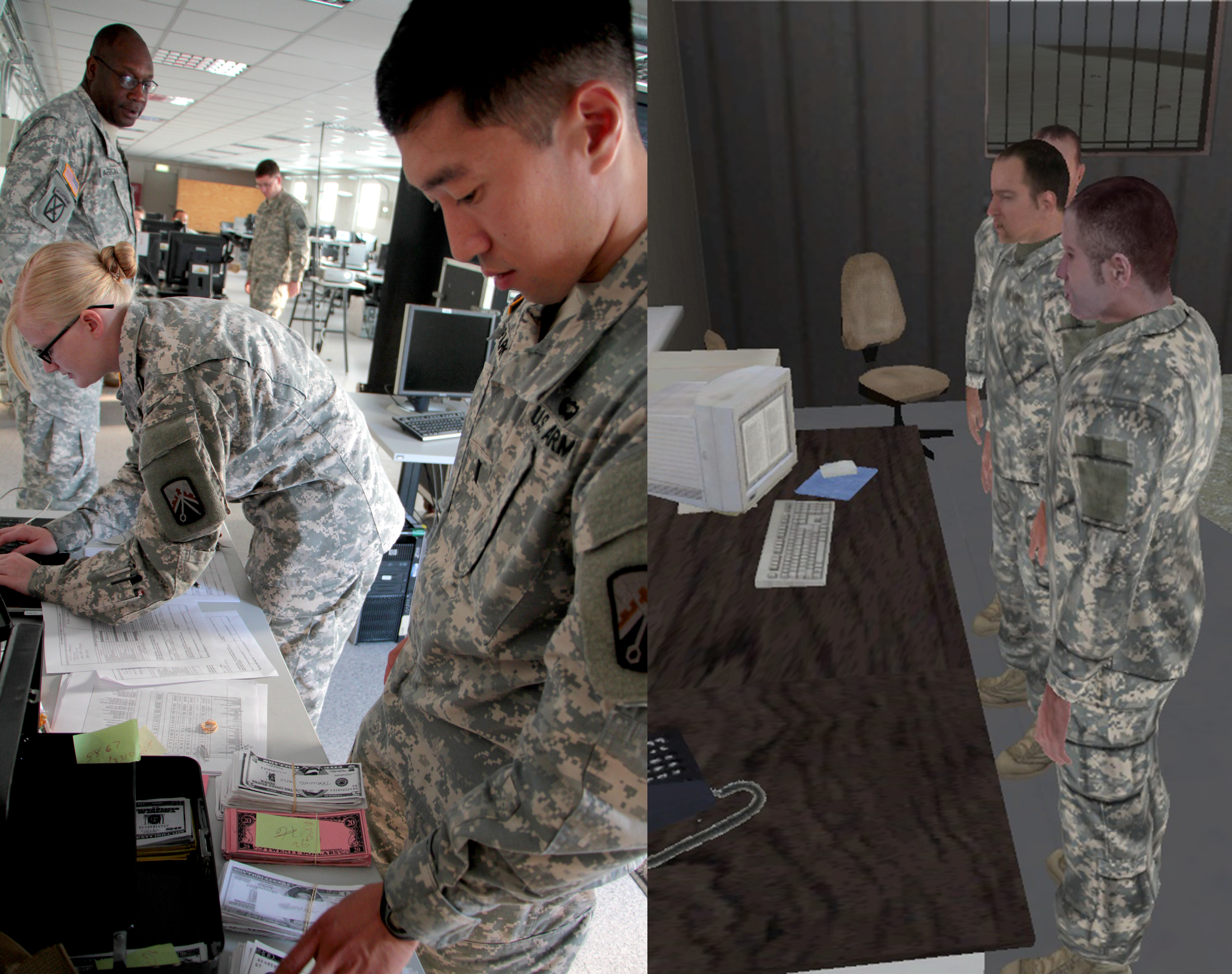 Soldiers train on pay agent operations in VBS. Credit: US Army