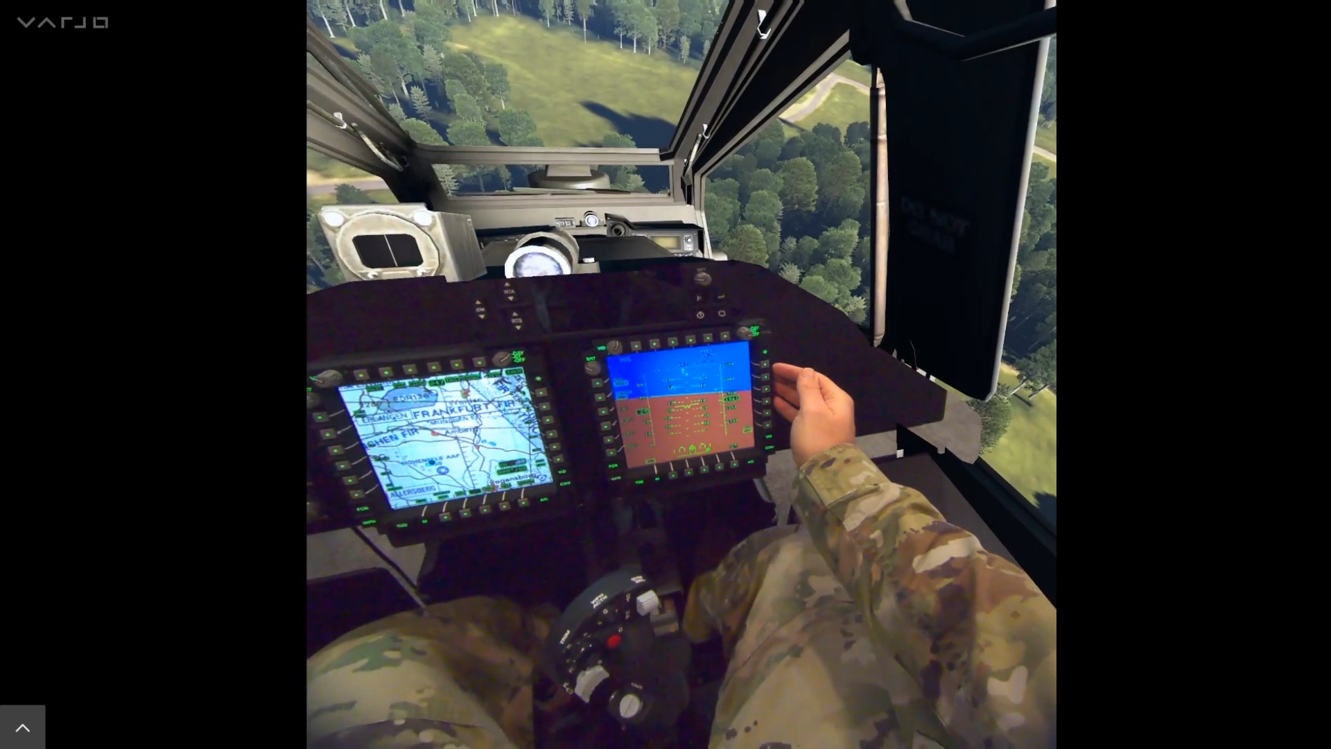 VBS Blue IG mixed reality Apache helicopter cockpit view using tech from Bugeye, Zedasoft and Birhle.
