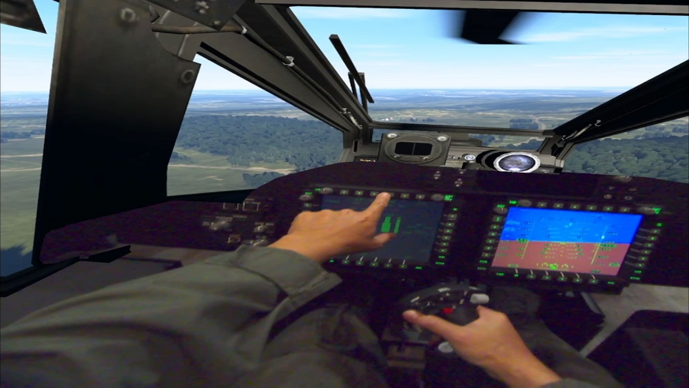 VBS Blue IG drives the visual environment for a mixed reality aircraft simulator with Bugeye hardware and FLEX-air flight model.