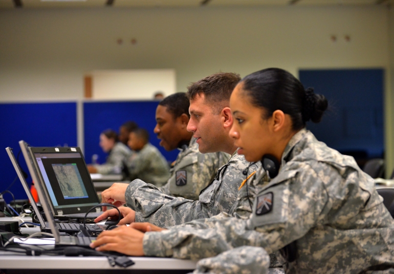 Soldiers simulate finance operations in a distributed exercise. Credit: US Army